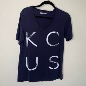 Baldwin KCUS Navy Blue V Neck T Shirt Distressed Tropical Sz Medium